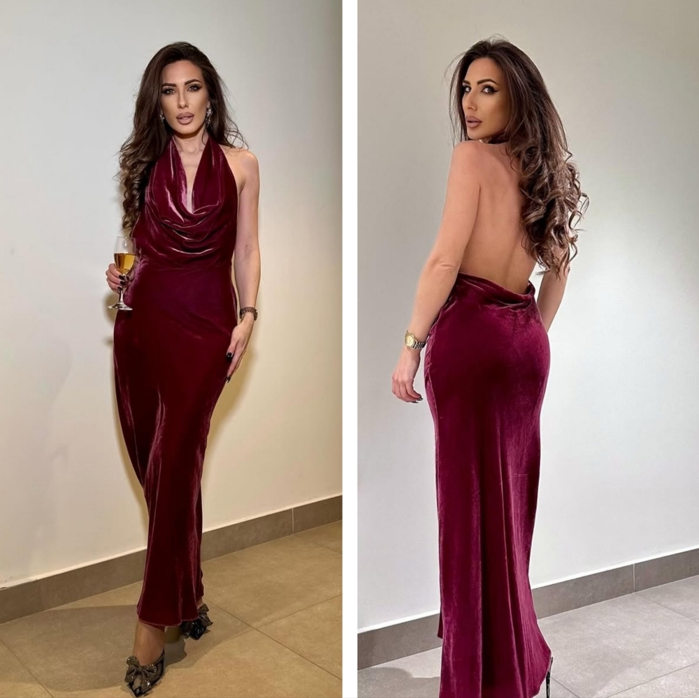 Elegant Burgundy Halter Dress
